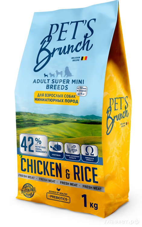 Корм сухой для взрослых собак миниатюрных пород "PET'S BRUNCH ADULT SUPER MINI BREEDS", 1 кг