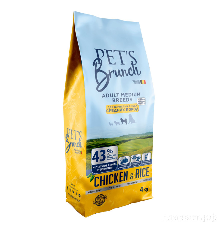 Корм сухой для взрослых собак средних пород "PET'S BRUNCH ADULT MEDIUM BREEDS", 15 кг