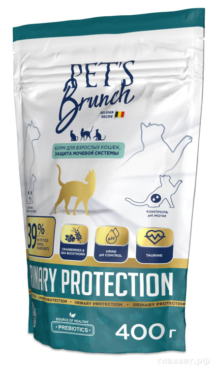 Корм сухой для взрослых кошек, защита мочевой системы «PET’S BRUNCH URINARY PROTECTION», 0,4 кг