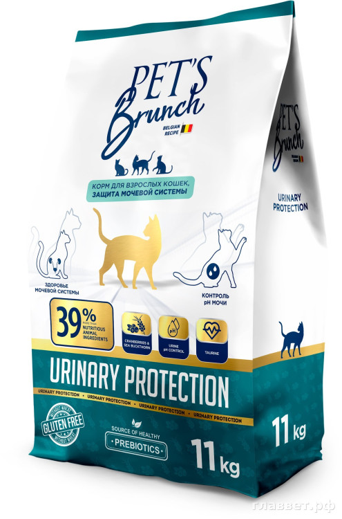 Корм сухой для взрослых кошек, защита мочевой системы «PET’S BRUNCH URINARY PROTECTION», 11 кг