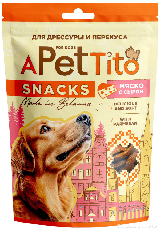 Лакомство-снек для поощрения собак «APetTito» «МЯСКО С СЫРОМ», 0,09 кг