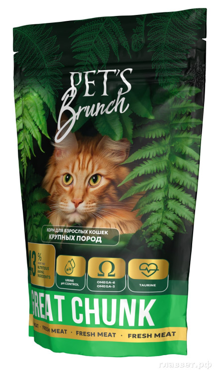 Корм сухой для взрослых кошек и котов, с говядиной «PET’S BRUNCH GREAT CHUNK, BEEF», 0,4 кг