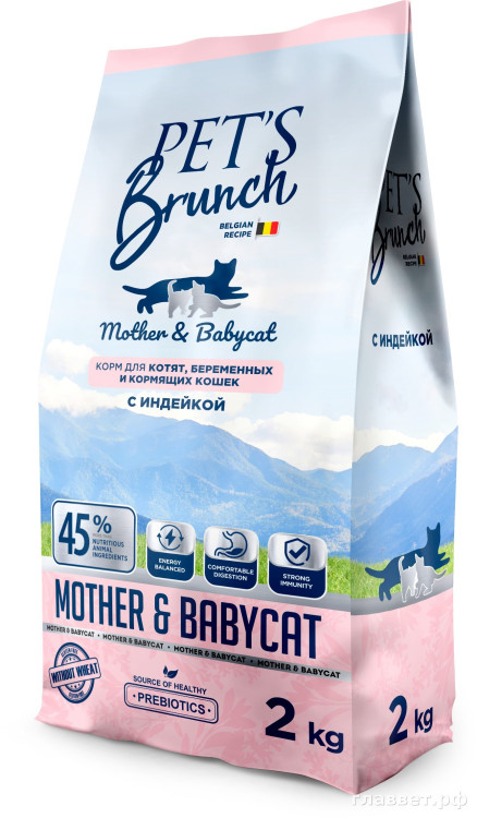 Корм сухой для котят, беременных и кормящих кошек, с индейкой «PET’S BRUNCH MOTHER & BABYCAT, TURKEY», 2 кг