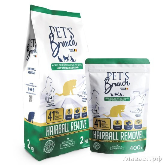 Корм сухой для кошек шерстевыводящий «PET’S BRUNCH HAIRBALL REMOVE», 0,4 кг