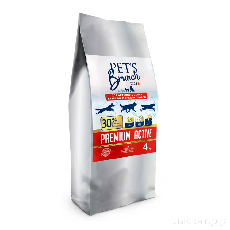 Корм сухой для активных собак крупных и средних пород «PET'S BRUNCH PREMIUM ACTIVE», 14 кг