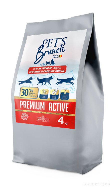 Корм сухой для активных собак крупных и средних пород «PET'S BRUNCH PREMIUM ACTIVE», 4 кг