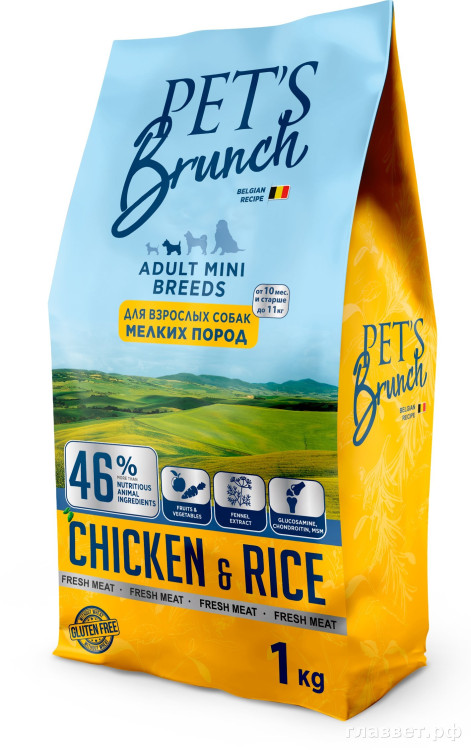 Корм сухой для взрослых собак мелких пород "PET'S BRUNCH ADULT MINI BREEDS", 1 кг